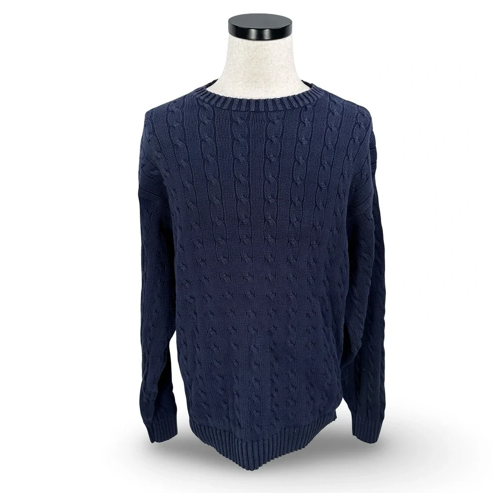 Vintage J.Crew Oarsman‎ Sweater Men's XL Navy Blue Cotton Cable Knit Crew Neck